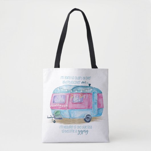 Retro Camper-Wohnwagen-Blau | rosa u. weißes Tasche (Vorderseite)