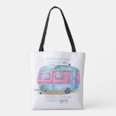 Retro Camper-Wohnwagen-Blau | rosa u. weißes Tasche (Rückseite)
