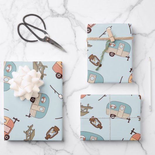 Retro Camper Wrapping Paper Geschenkpapier Set (Vorderseite)