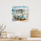 Retro Campervan mit Hippie-Blume und Surfboard Poster (Küche)