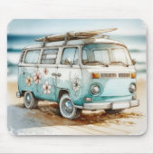 Retro-Campervan mit Surfbrett Mousepad (Vorne)
