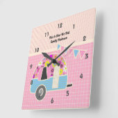Retro Campervan Pink Blue Hipster Shabby Chic Quadratische Wanduhr (Winkel)