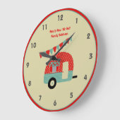 Retro Campervan Red Turquoise Shabby Chic Große Wanduhr (Winkel)