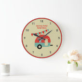 Retro Campervan Red Turquoise Shabby Chic Große Wanduhr (Zuhause)