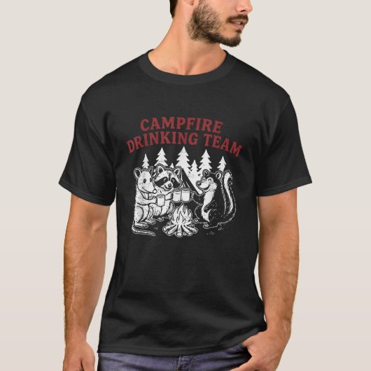 Retro Campfire Drink Team Opossum Raccoon Squir T-Shirt (Vorderseite)