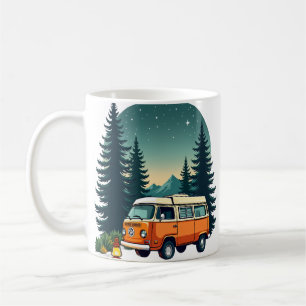 Retro-Camping-Abenteuer Van Life Wald-Explorer O Kaffeetasse