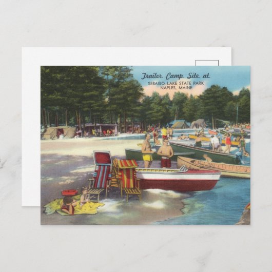 Retro Camping am Sebago Lake Travel Postkarte (Vorne/Hinten)