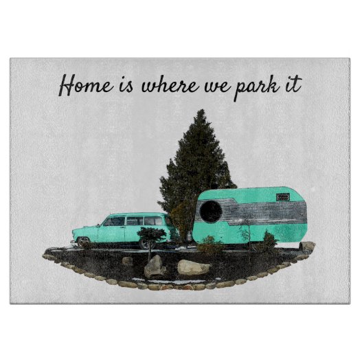 Retro-Camping-Anhänger-Nominalplatine Schneidebrett (Vorderseite)