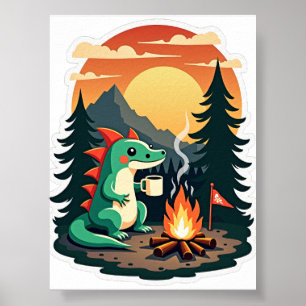 Retro-Camping Axolotl Lagerfeuer Kiefer Wildnis Poster