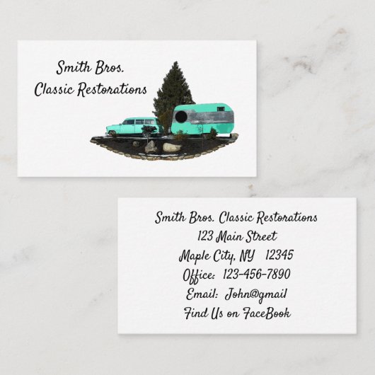 Retro Camping Car Trailer Business Cards Visitenkarte (Vorne/Hinten)