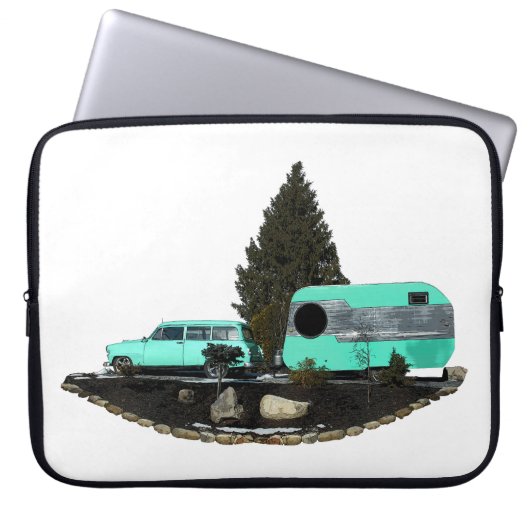 Retro Camping Car Trailer Notebook-Sieb Laptopschutzhülle (Vorderseite)