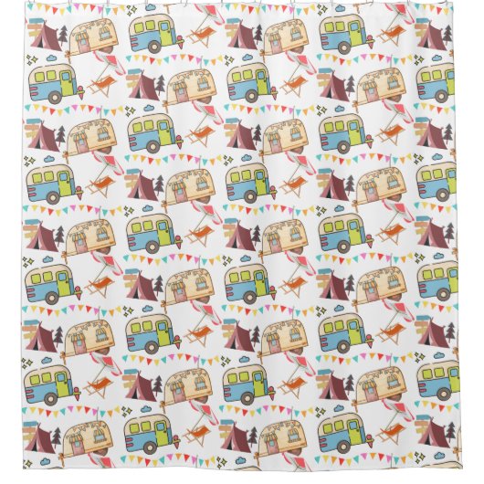 Retro-Camping Duschvorhang (Vorderseite)