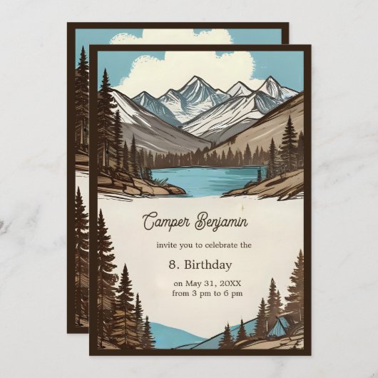 Retro-Camping-Geburtstagsjunge Einladung (Vorne/Hinten)