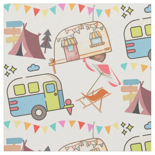 Retro Camping - Happy Camping. Alter Schulspass! Stoff (Nahaufnahme)