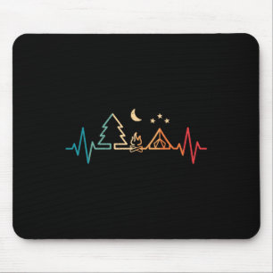 Retro Camping Herzschlag Natur Camper Wandern Männ Mousepad