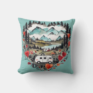Retro Camping Herzwasser Kissen