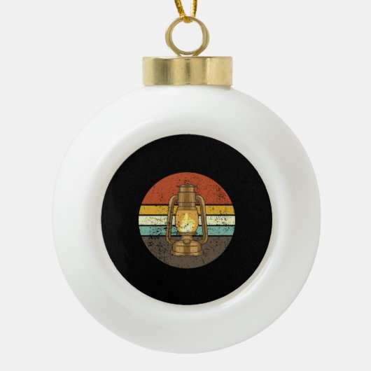 Retro-Camping Lantern Keramik Kugel-Ornament (Vorderseite)