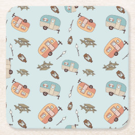 Retro-Camping-Papieruntersetzer Rechteckiger Pappuntersetzer