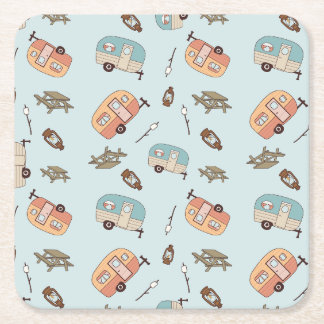 Retro-Camping-Papieruntersetzer Rechteckiger Pappuntersetzer