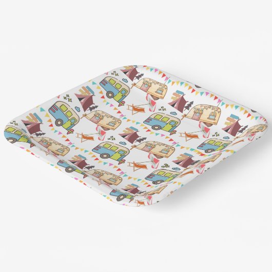 Retro-Camping Pappteller (Gewinkelt)