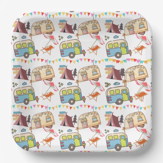 Retro-Camping Pappteller (Vorderseite)