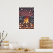 Retro Camping Pixel Art Design - Glowing Campfire  Poster (Küche)