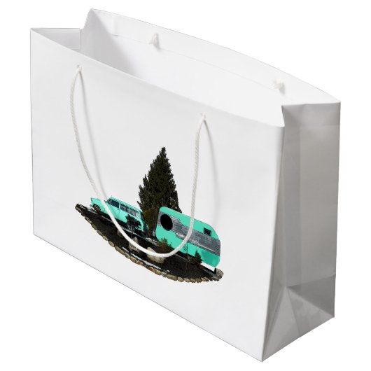 Retro Camping Trailer Geschenktasche Große Geschenktüte (Rückseite Schrägansicht)