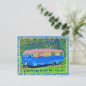 Retro-Camping-Trailer mit Vintagem Blumenrahmen Postkarte (Stehend Vorderseite)