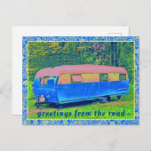 Retro-Camping-Trailer mit Vintagem Blumenrahmen Postkarte (Vorne/Hinten)