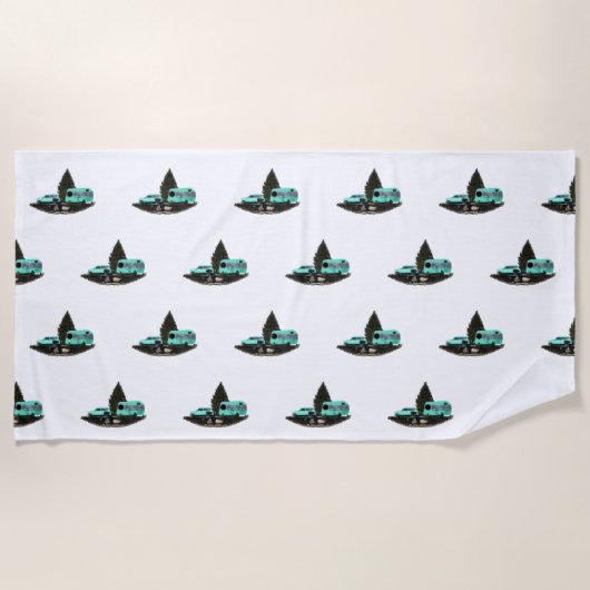 Retro Camping Trailer Nomad Beach Handtuch (Vorderseite)