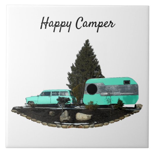 Retro Camping Trailer Nomad Keramik Tile Fliese (Vorderseite)