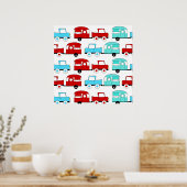 Retro Camping Trailer Türkis Red Vintage Cars Poster (Küche)