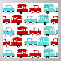 Retro Camping Trailer Türkis Red Vintage Cars