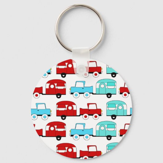 Retro Camping Trailer Türkis Red Vintage Cars Schlüsselanhänger (Vorderseite)