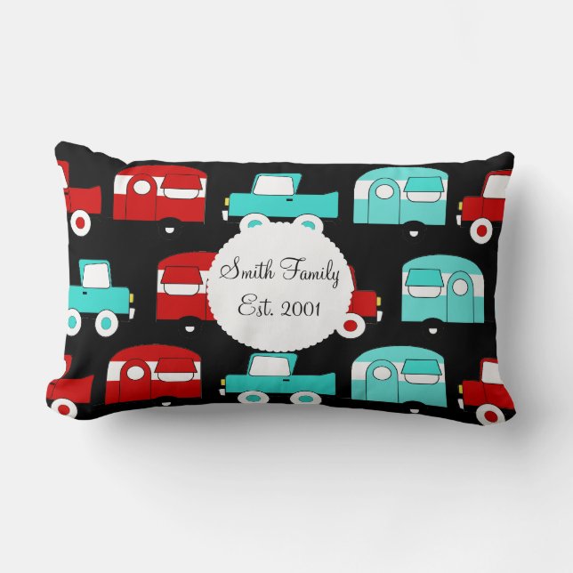 Retro Camping Trailer Türkis Rot Vintag RV Lendenkissen (Vorderseite)