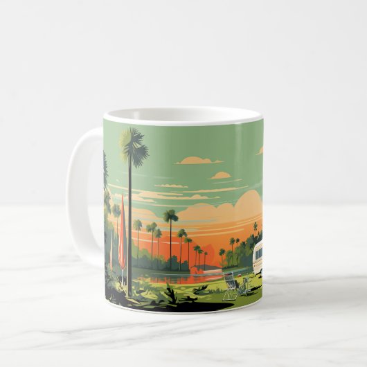 Retro Camping Woods Sunset Kaffeetasse (Vorderseite Links)