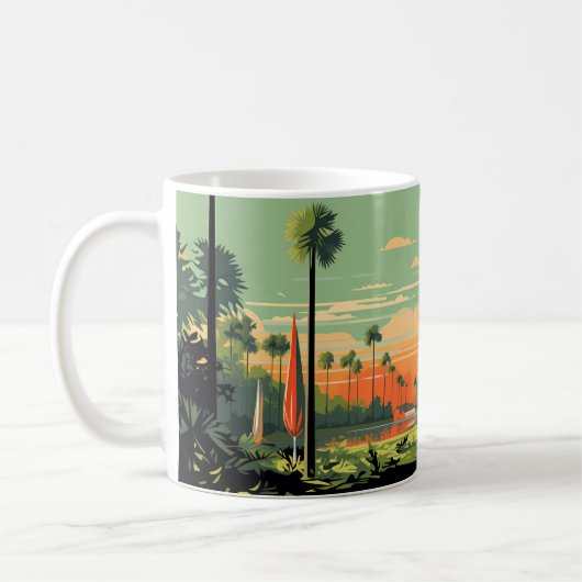 Retro Camping Woods Sunset Kaffeetasse (Links)