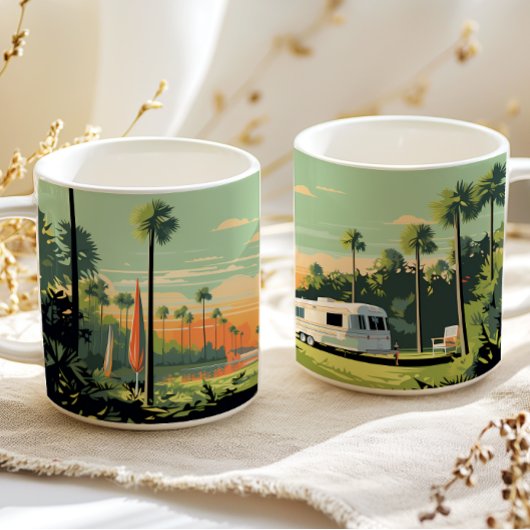 Retro Camping Woods Sunset Kaffeetasse