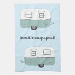 Retro-Campinganhänger RV Wohnmobil Blau Geschirrtuch