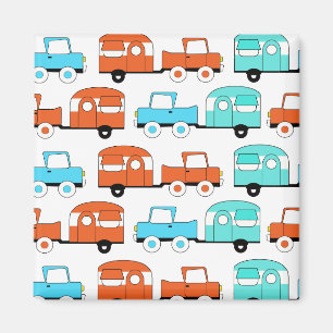 Retro-Campinganhänger Türkis Orange Vintage-Auto Magnet