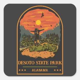 Retro-Campingausflug im Desoto State Park Quadratischer Aufkleber