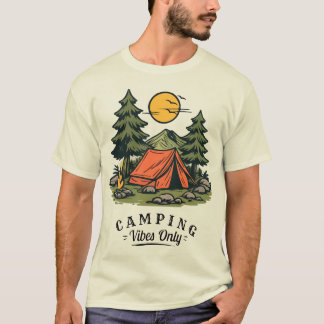 Retro-Campingplatz-Sonnenuntergang-Lagerfeuer-Kief T-Shirt