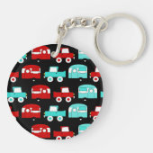 Retro Campings-Anhänger-Türkis roter Vintager RV Schlüsselanhänger (Rückseite)