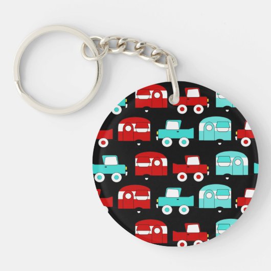 Retro Campings-Anhänger-Türkis roter Vintager RV Schlüsselanhänger (Vorderseite)