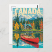 Retro Canada Travel - Mountain & Autumn Forest Postkarte (Vorne/Hinten)