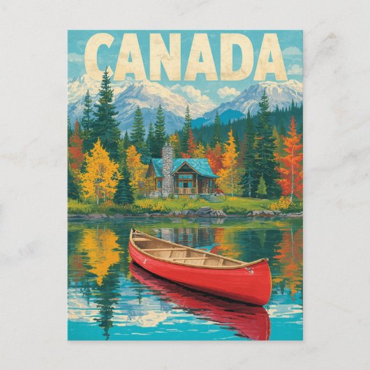 Retro Canada Travel - Mountain & Autumn Forest Postkarte (Vorderseite)