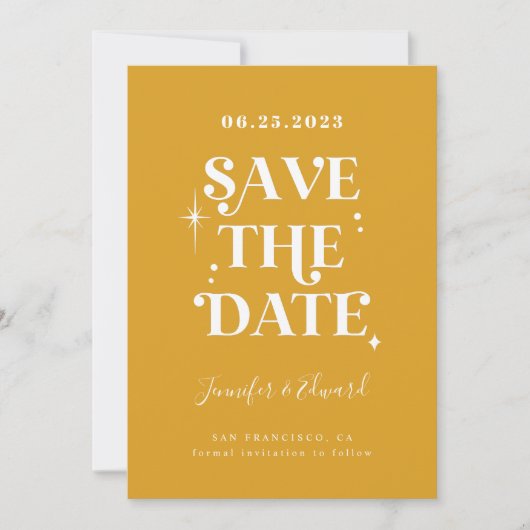 Retro Canary Yellow Save the Date Card (Vorderseite)