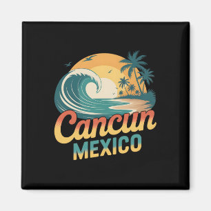 Retro Cancun Mexiko Sonnenuntergang Palme Strand S Magnet