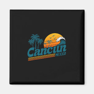 Retro Cancun Mexiko Sonnenuntergang Palme Strand S Magnet