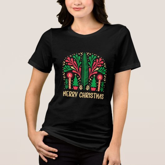 Retro Candle and Tree Holiday Art Tri-Blend Shirt (Vorderseite)